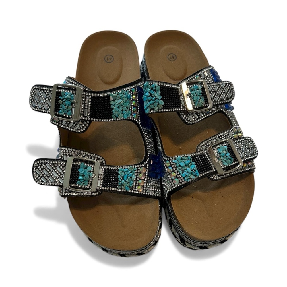 EUR 41 (size 9) Turquoise Beaded‎ Western Platform Sandals NWOT